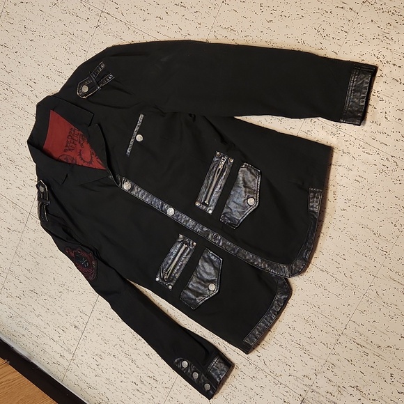 Affliction Button Down Embroidered Faux Leather Jacket With T Shirt - Picture 2 of 14